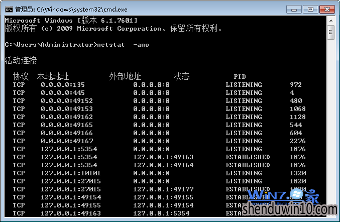 查看win10电脑所有端口