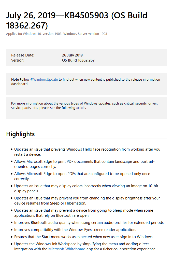 win10 1903更新 KB4505903